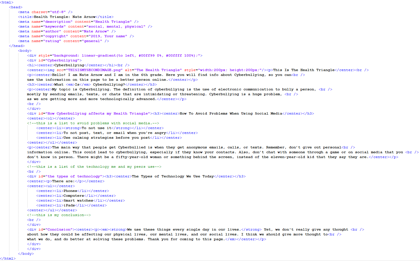 Final code for my Health Triangle Webpage